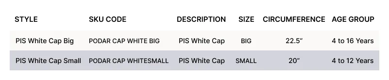 PIS White Cap Size Chart Small & Big.webp